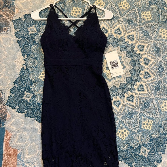 Navy blue lace midi dress - Picture 1 of 2